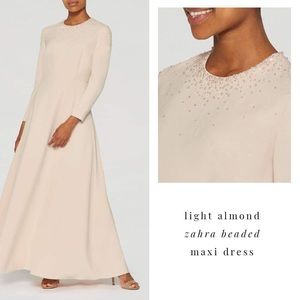 INAYAH maxi beaded gown light almond cream bridal formal modest hijab dress